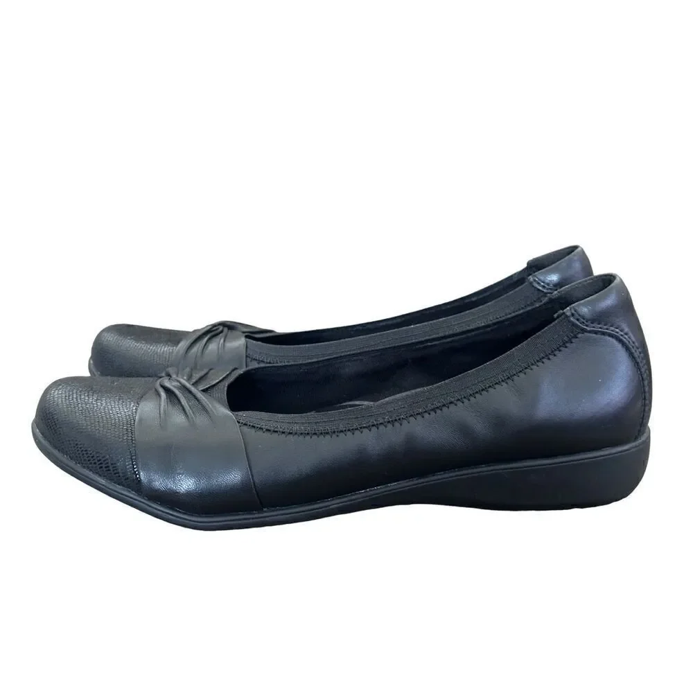 Aravon Black Leather Flats Size 10
